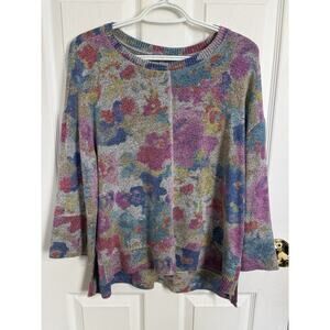 Habitat Abstract Watercolor 3/4 Sleeve Top Oversized XS Boxy Art to Wear